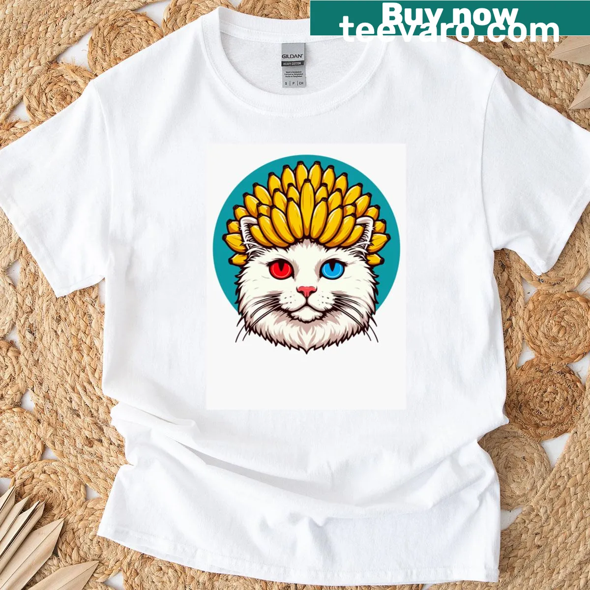 Cartoon cat designed as a banana graphic t-shirt — on a men's t-shirt