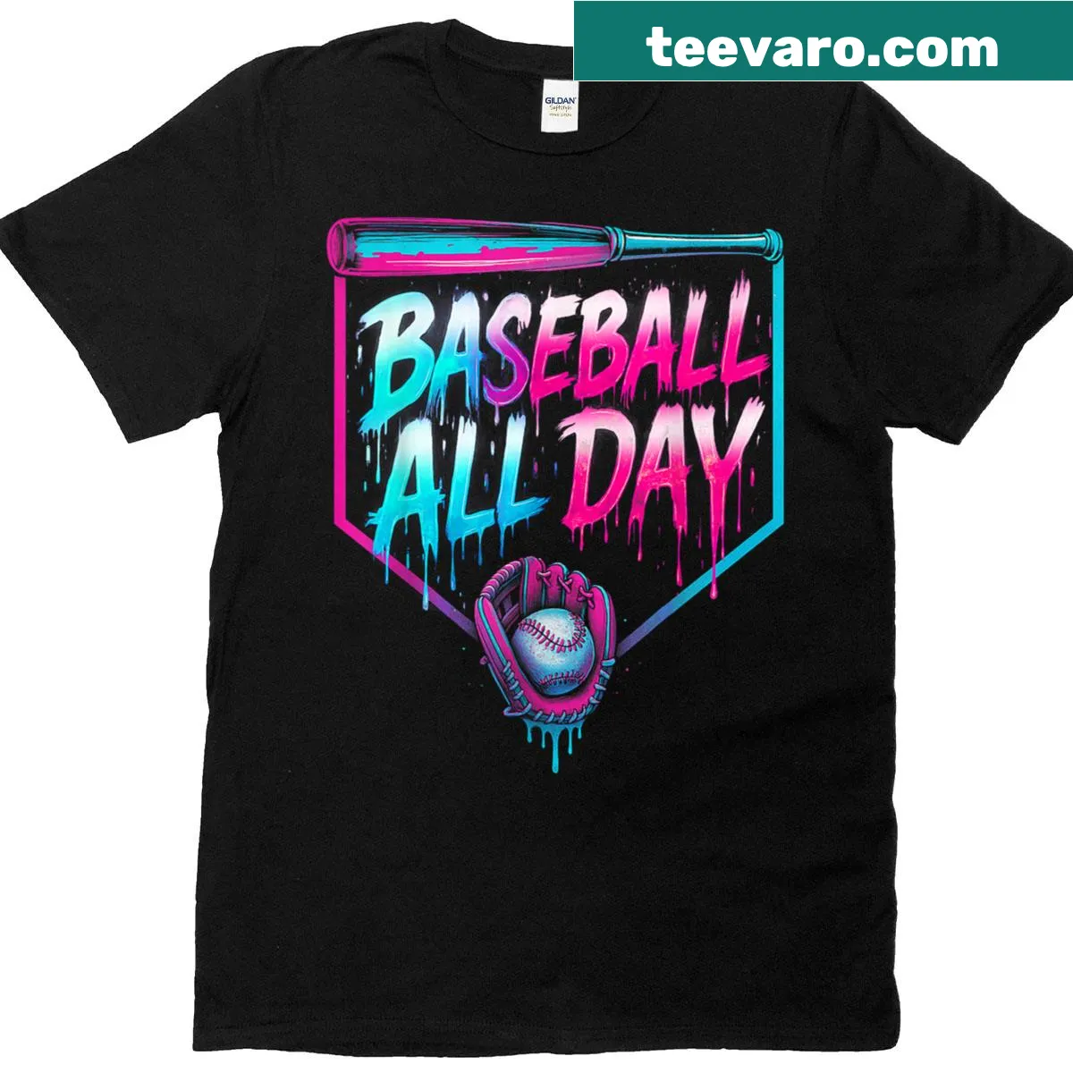 Playful baseball and ice cream graphic with home plate design — on a men's t-shirt