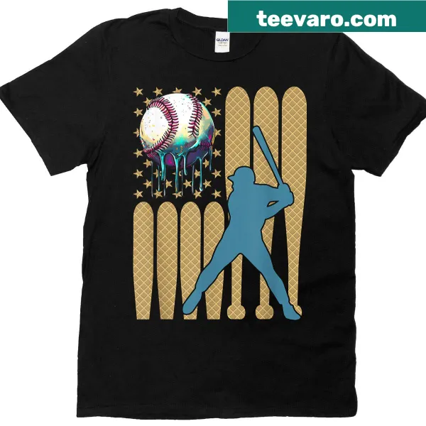 Ice cream dripping baseball with American flag graphic on kids t-shirt