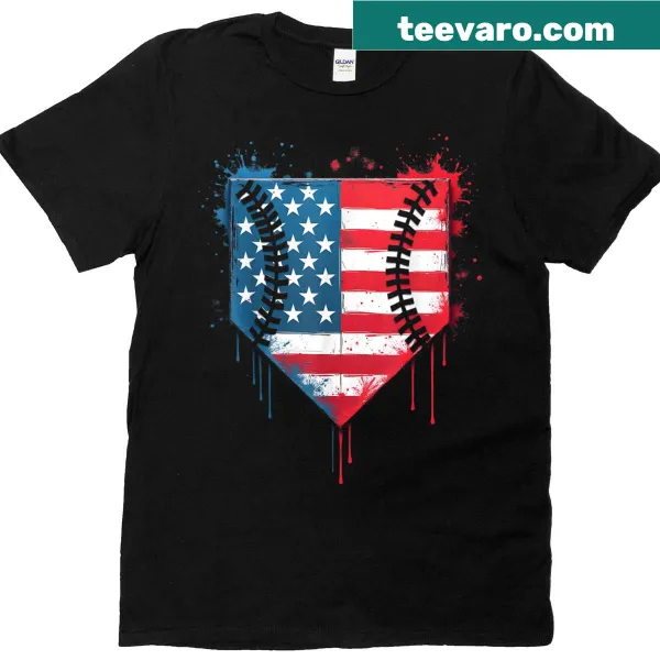 Patriotic ice cream dripping baseball graphic on kids t-shirt