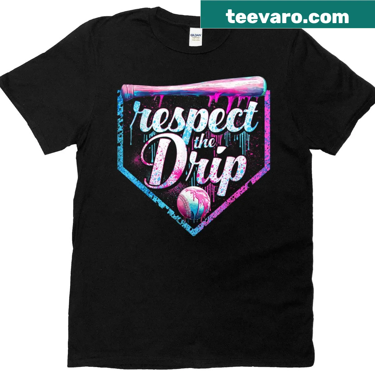 Ice cream dripping baseball with 'Respect The Drip' text on teen t-shirt — on a men's t-shirt