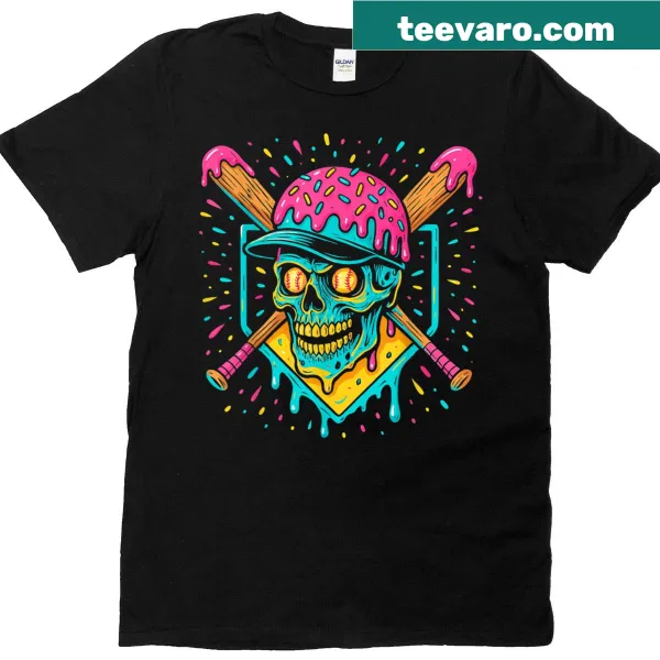 Funny skull ice cream on home plate baseball graphic