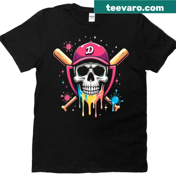 Ice cream skull and baseball home plate design on T-shirt