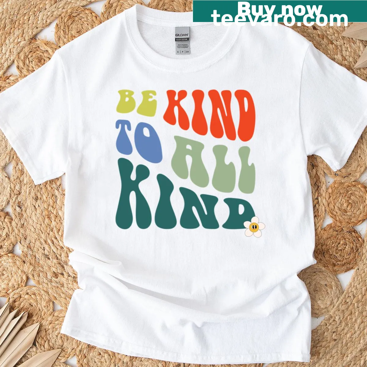 Retro design encouraging kindness to all, featuring cheerful typography — on a men's t-shirt