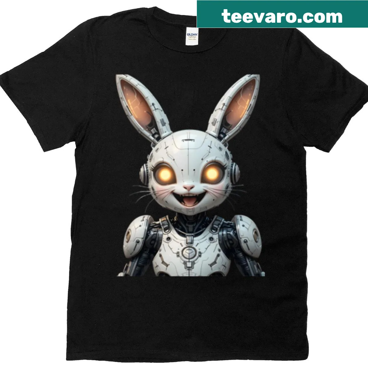 Biomechanical Easter Bunny graphic T-shirt — on a men's t-shirt