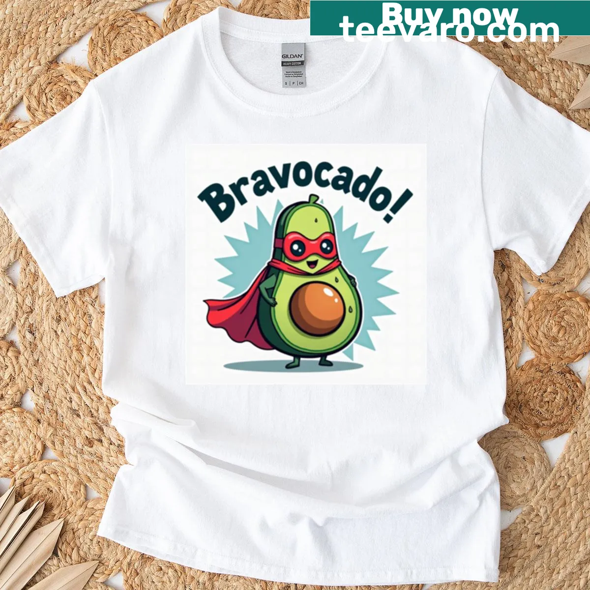 Playful T-shirt with superhero avocado design — on a men's t-shirt
