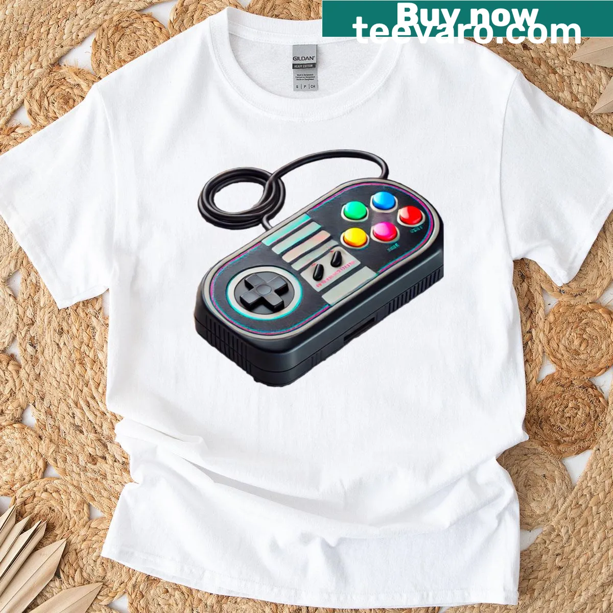 Vintage distressed t-shirt featuring assorted buttons from the past — on a men's t-shirt