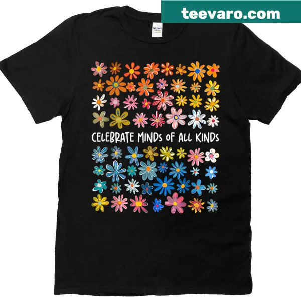 T-shirt featuring flowers and text celebrating neurodiversity and autism