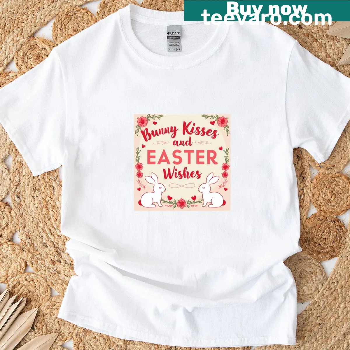 Happy Easter T-shirt with a cute bunny illustration — on a men's t-shirt