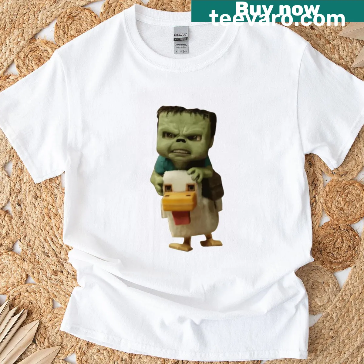 Whimsical cartoon chicken jockey design on a playful t-shirt — on a men's t-shirt