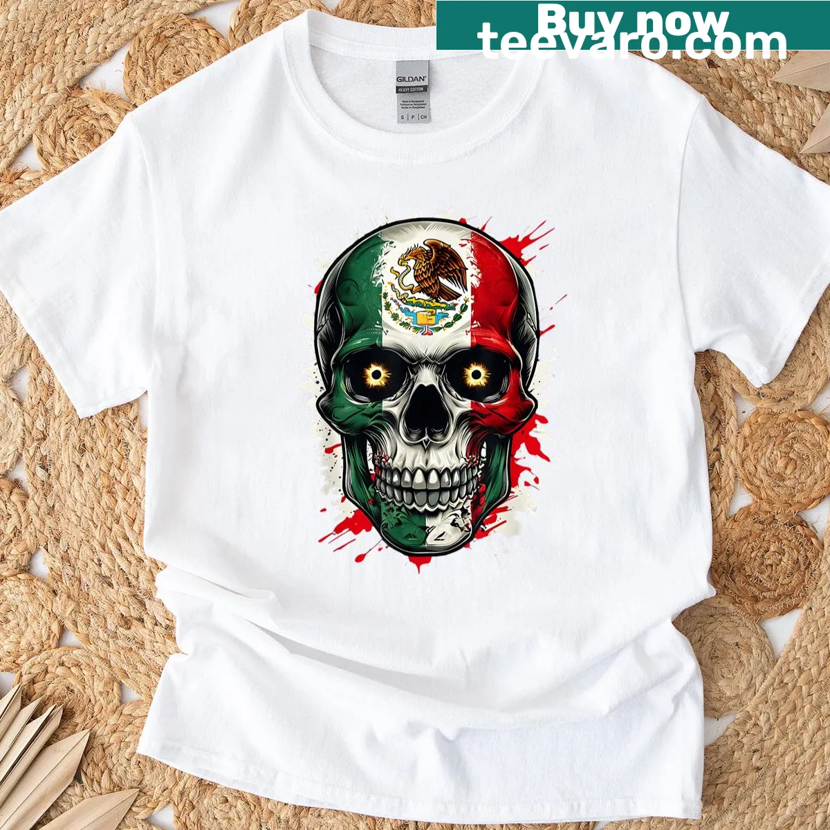 Cinco De Mayo shirt with Mexican flag skull illustration — on a men's t-shirt