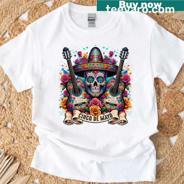 Cinco De Mayo shirt with colorful sugar skull illustration