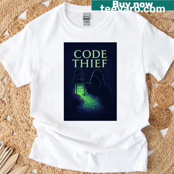 Funny typography T-shirt with the phrase 'Code Thiefs Lantern'.