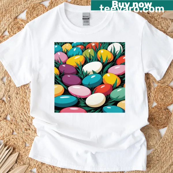 Illustrated Easter eggs on a playful T-shirt design