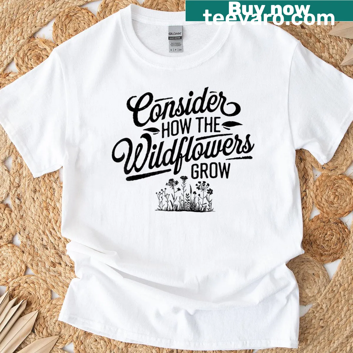 Inspirational typography design on a T-shirt about wildflowers — on a men's t-shirt