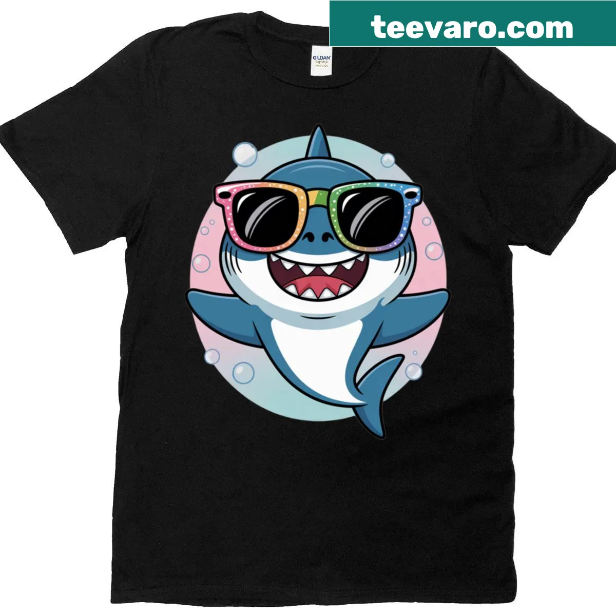 Cute shark graphic T-shirt with cartoon design — on a men's t-shirt