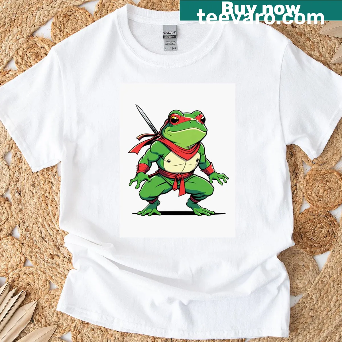 Cartoon ninja cat illustration on a playful t-shirt — on a men's t-shirt