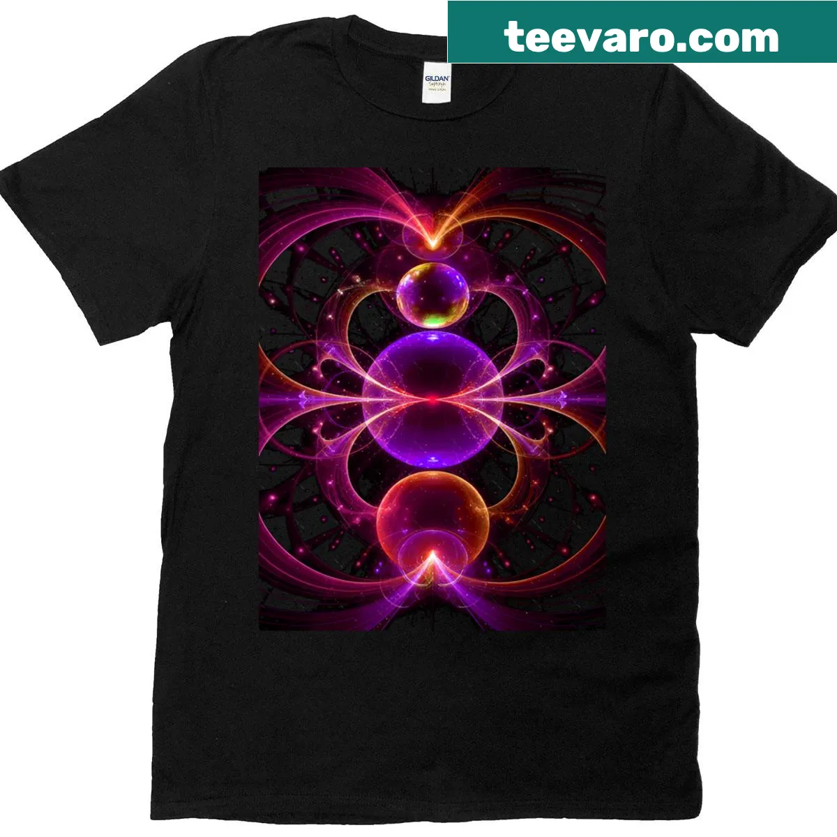 Celestial design T-shirt featuring cosmic elements and planets — on a men's t-shirt