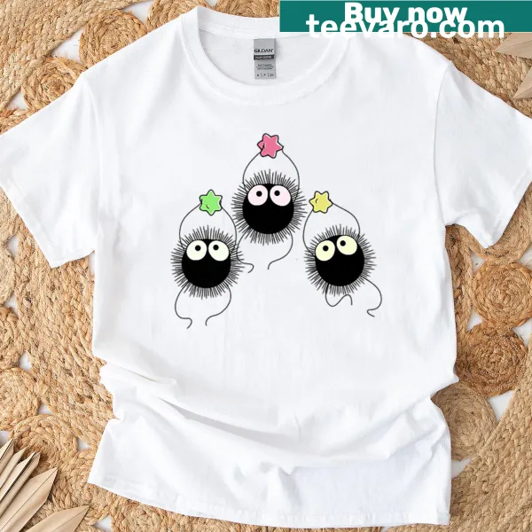Cute anime soot man graphic T-shirt with whimsical design