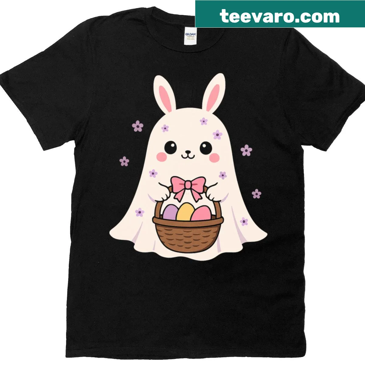 Adorable bunny T-shirt with an Easter egg basket design — on a men's t-shirt