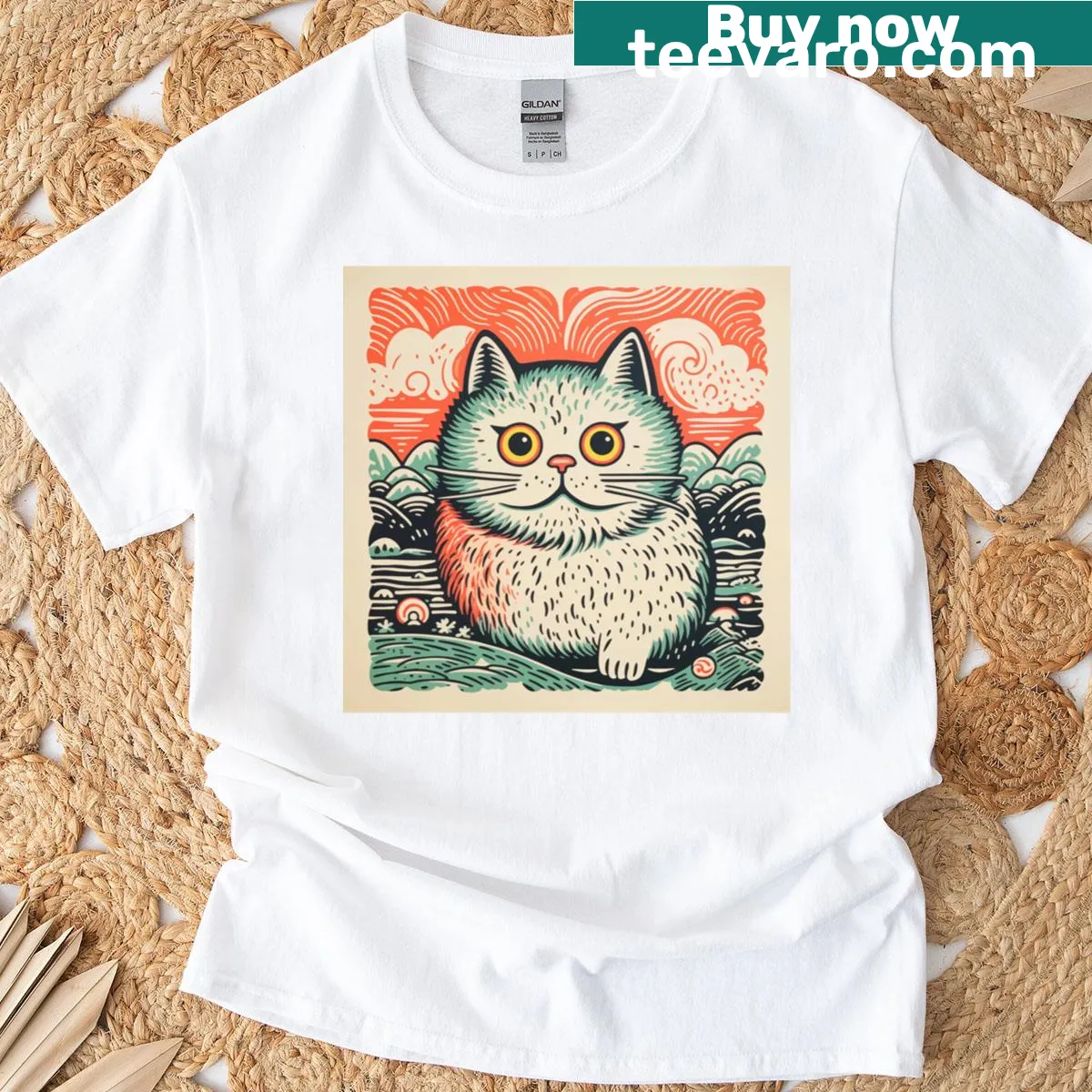 Cute graphic t-shirt featuring an adorable cat — on a men's t-shirt