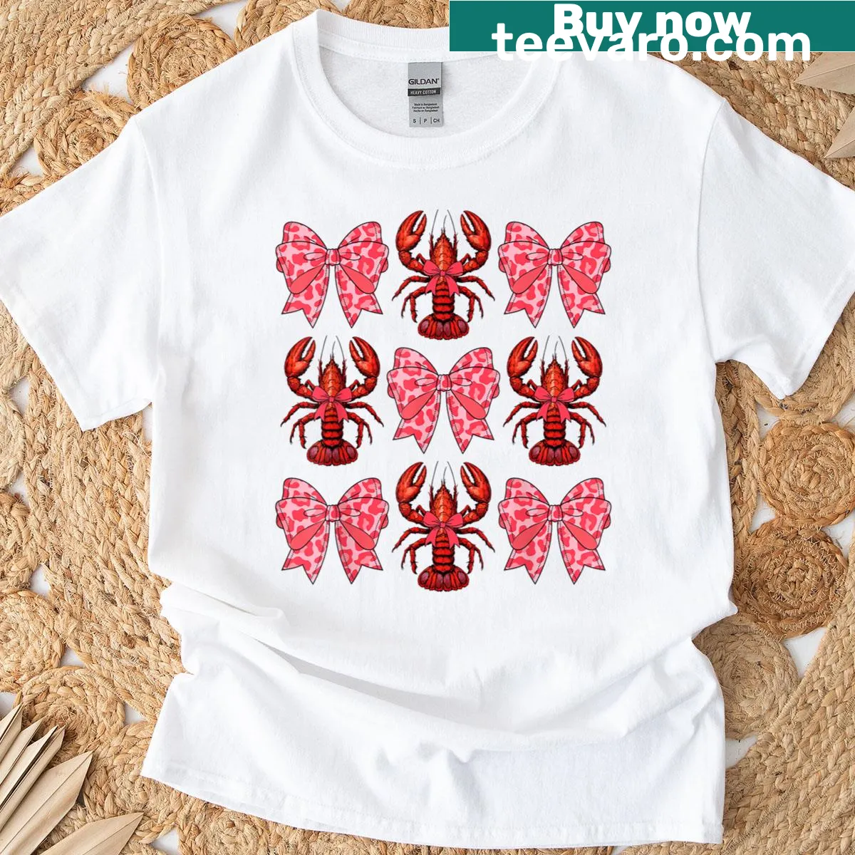 Crawfish graphic with bow for a cute and trendy look — on a men's t-shirt