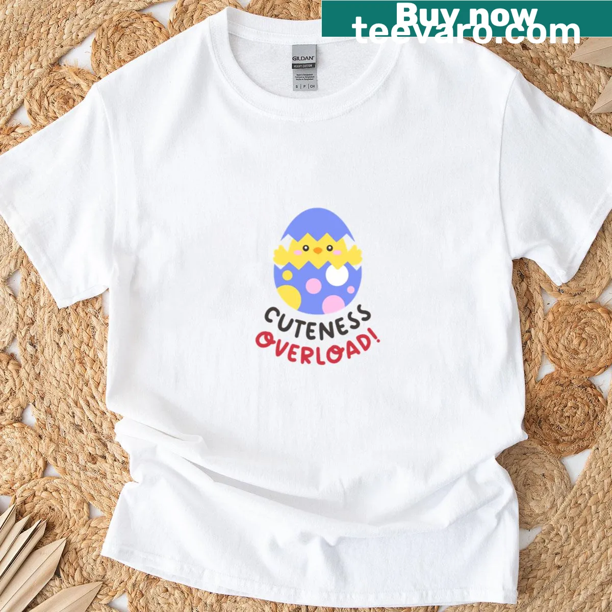Cartoon T-shirt with hatching chick in polka dot egg — on a men's t-shirt