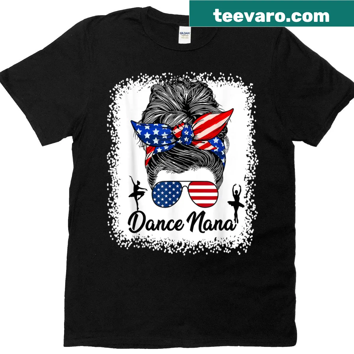 Cute illustration of a grandma with glasses and USA flag for 4th of July — on a men's t-shirt