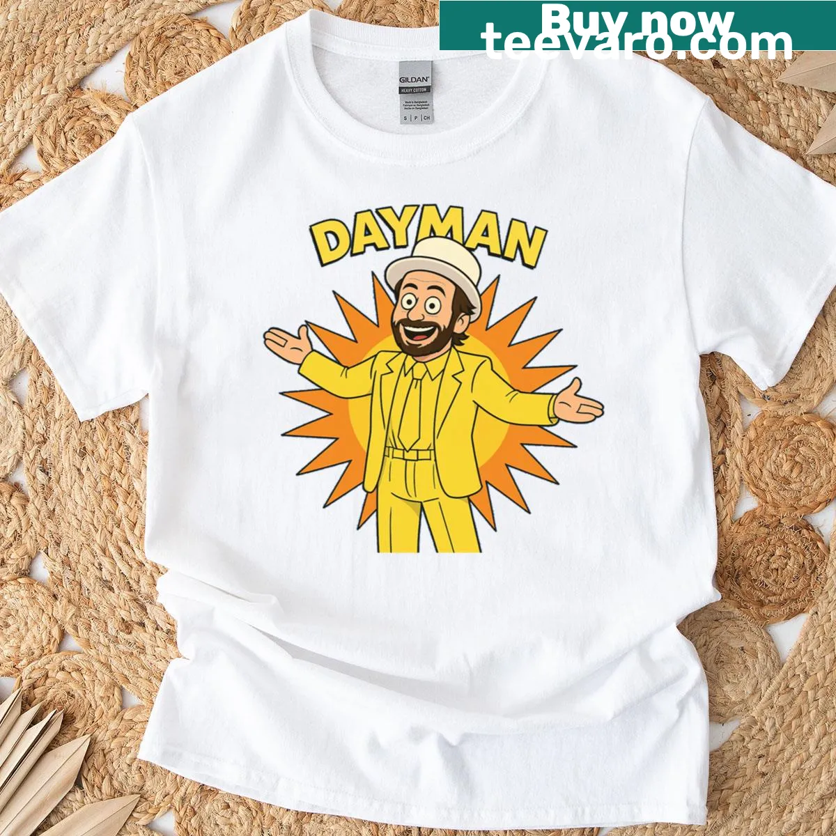 T-shirt featuring the phrase 'Dayman Aaaaaaaaaaa' in bold typography — on a men's t-shirt