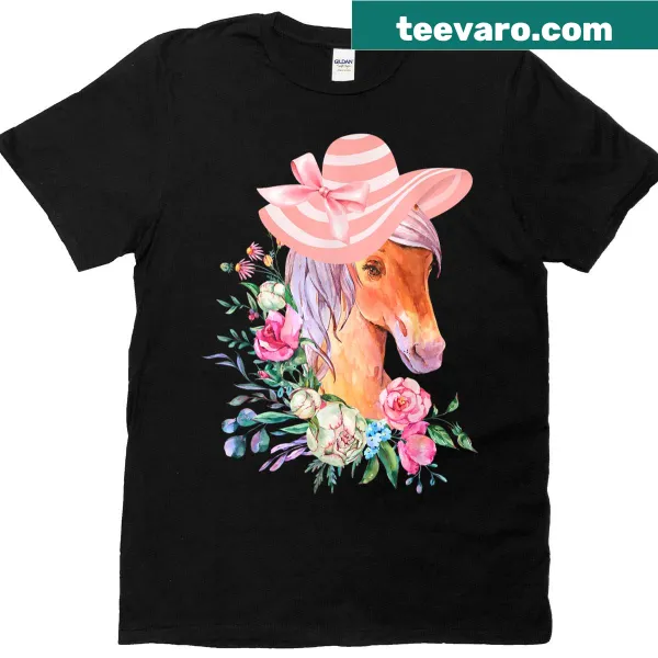 Illustration of a horse in a pink sun hat for horse racing