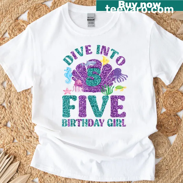 Mermaid-themed t-shirt for 5th birthday celebrations