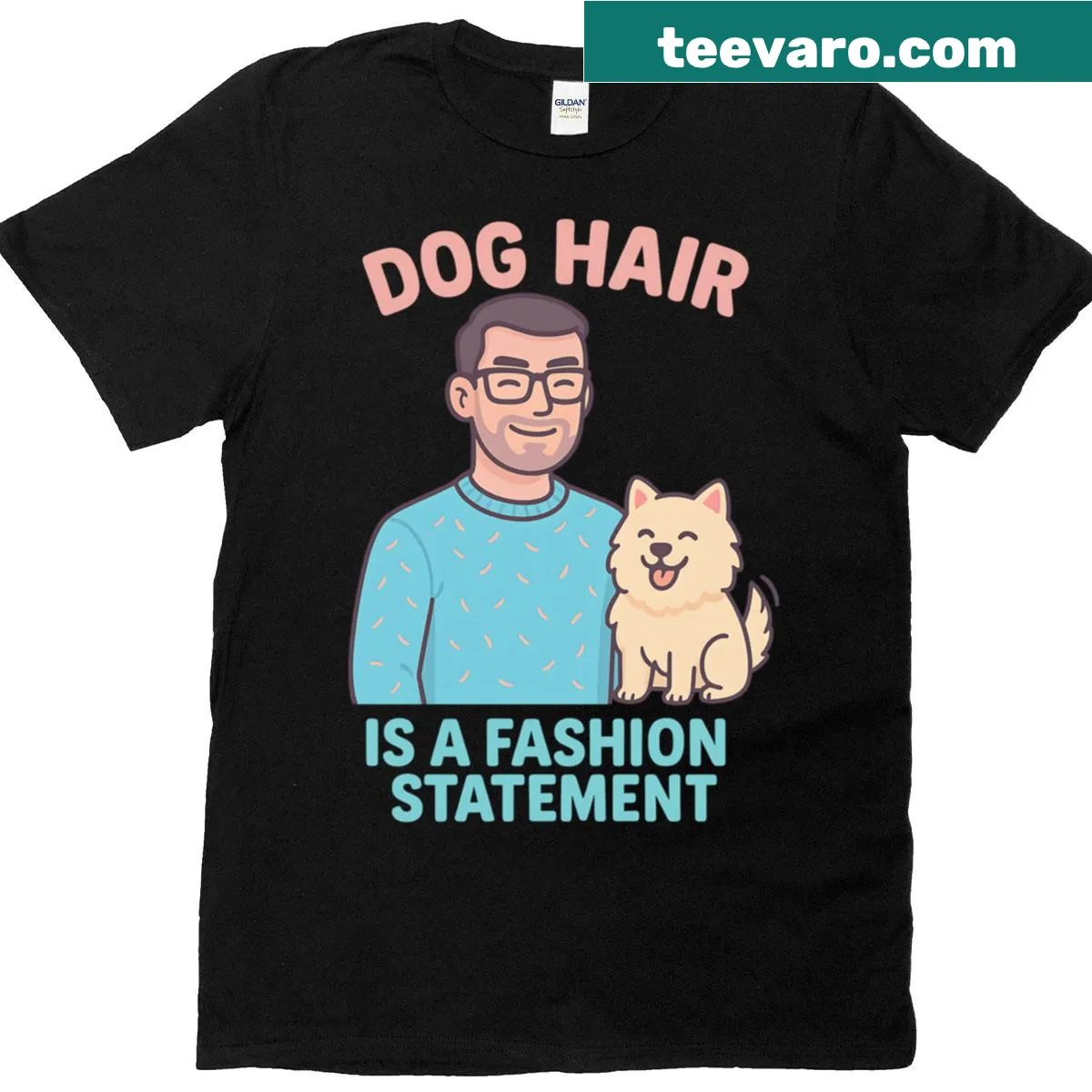 Cartoon design t-shirt saying 'Dog Hair Is A Fashion Statement' — on a men's t-shirt