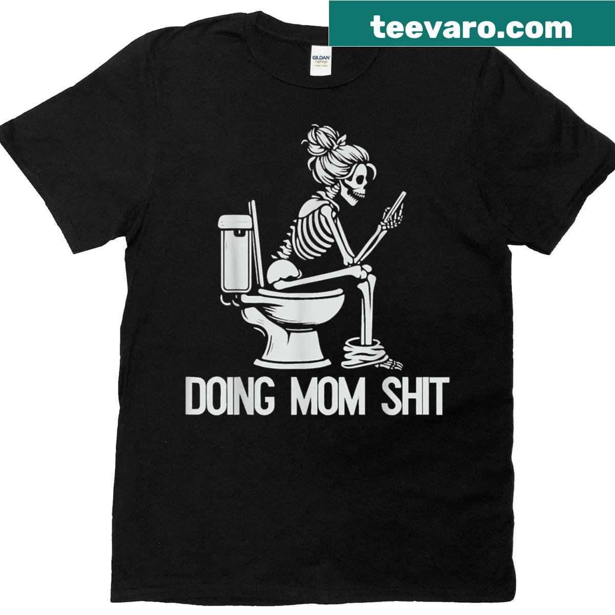 Skeleton mom graphic with humorous text for Mother's Day — on a men's t-shirt