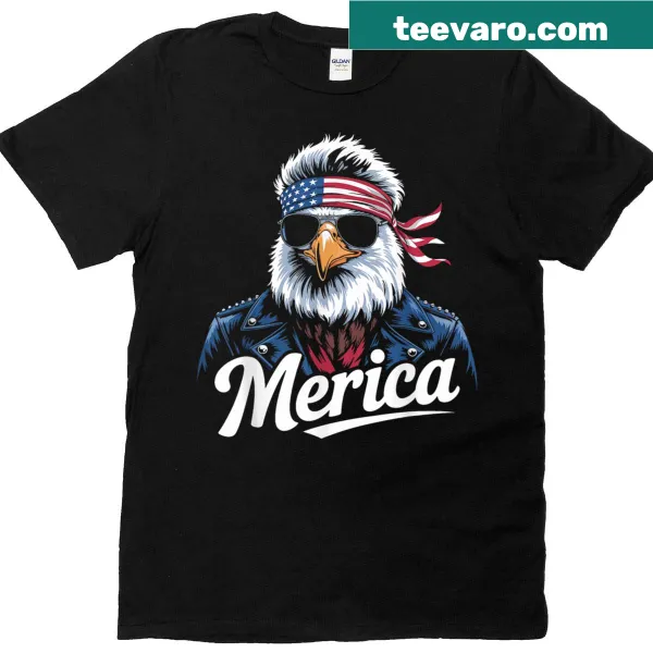 T-shirt featuring an eagle with mullet and sunglasses for July 4th
