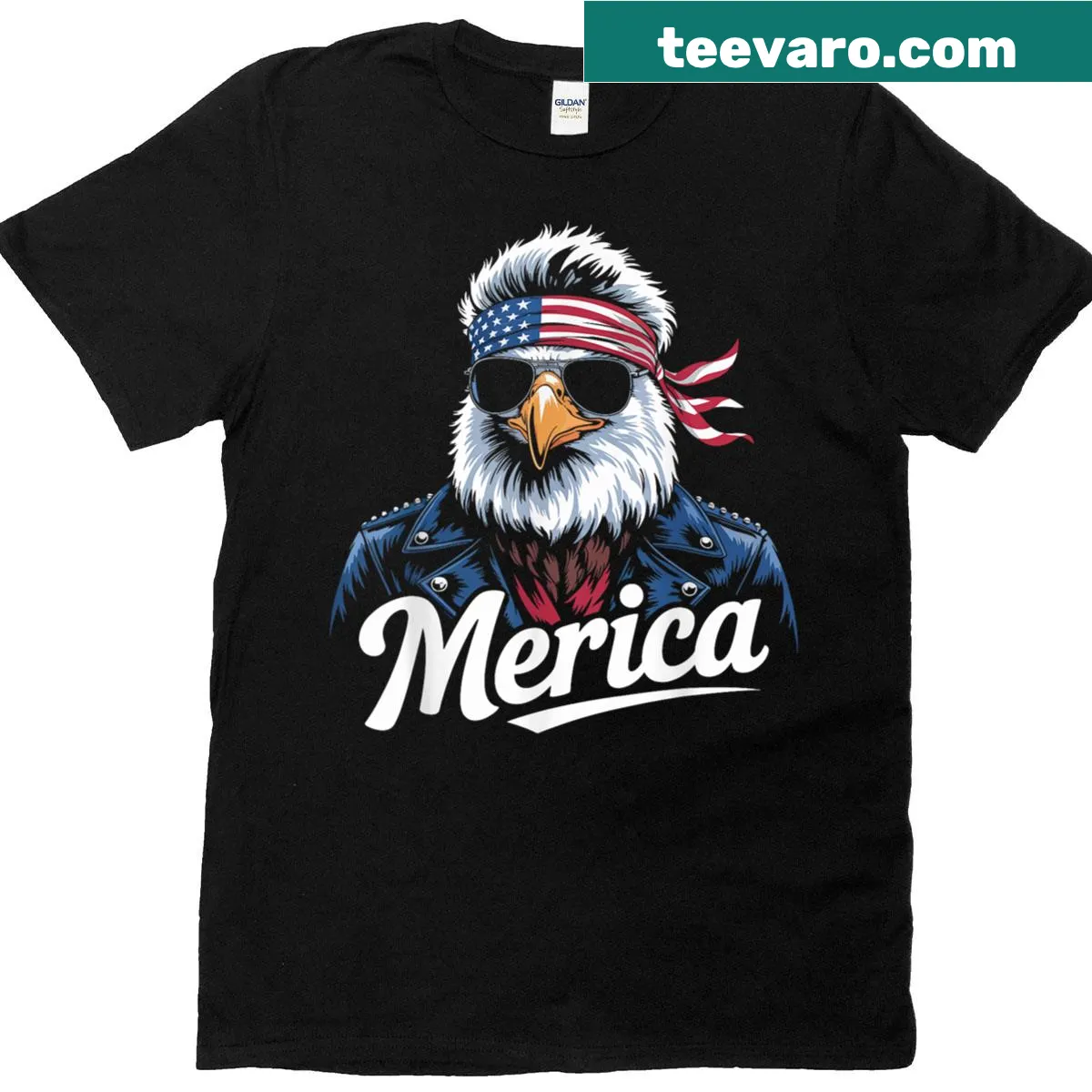 T-shirt featuring an eagle with mullet and sunglasses for July 4th — on a men's t-shirt