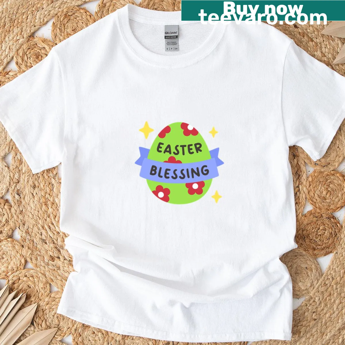 Easter t-shirt featuring a sparkly green egg with floral design — on a men's t-shirt