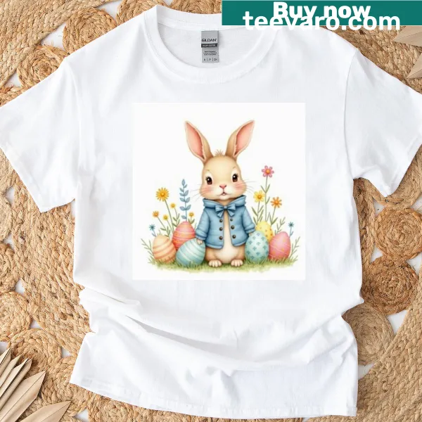Watercolor Easter bunny with flowers on a t-shirt