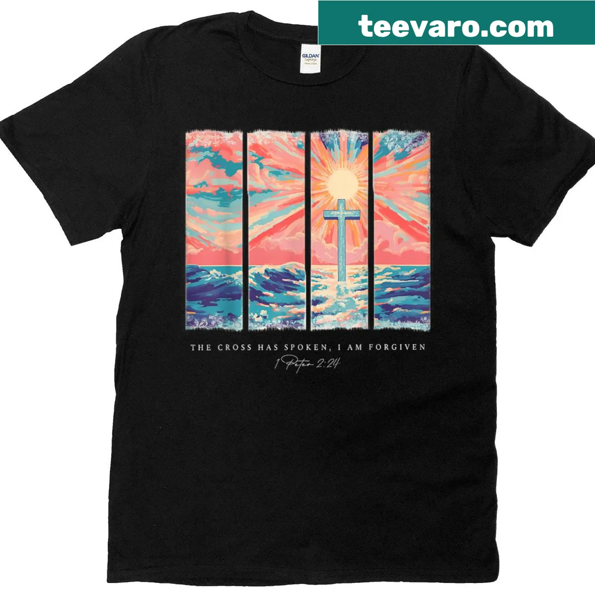T-shirt with Easter cross and 'He Is Risen' message — on a men's t-shirt