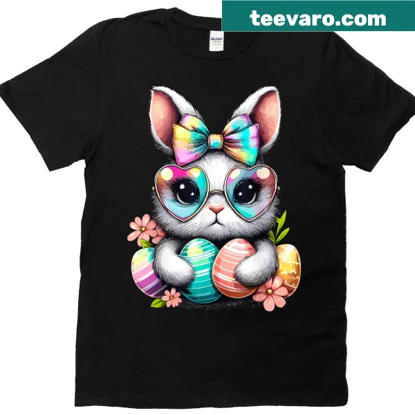 Cute bunny face with eggs graphic on T-shirt