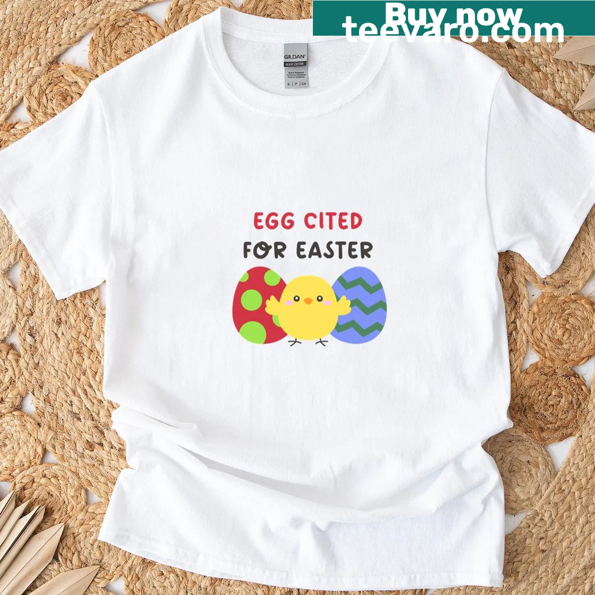 Cute chick surrounded by eggs and humorous text on T-shirt — on a men's t-shirt