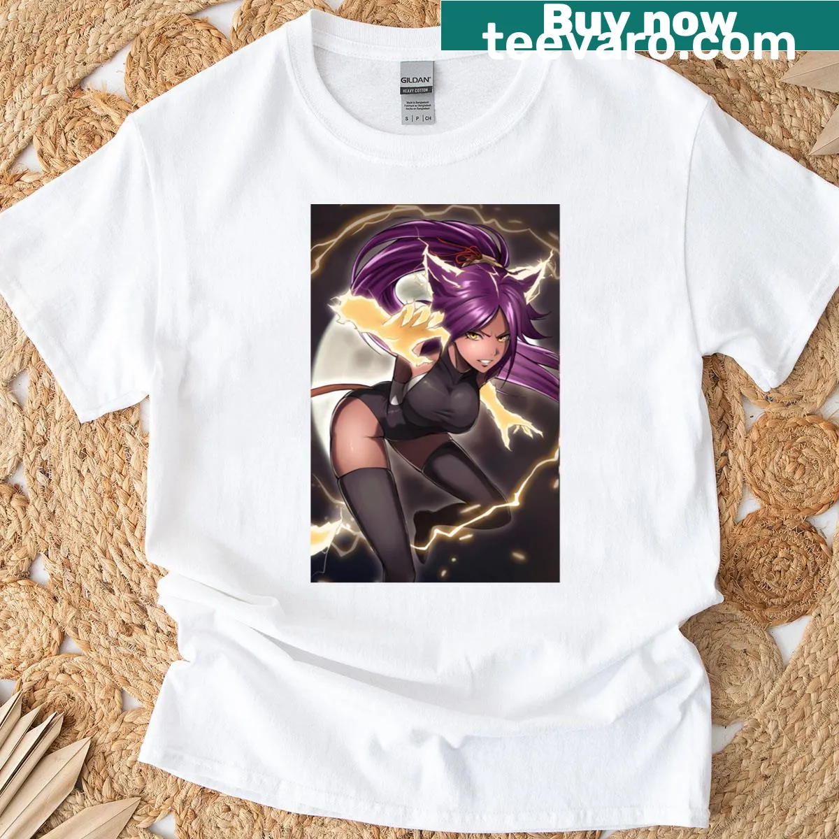 Playful electric cat graphic on a premium scoop t-shirt. — on a men's t-shirt
