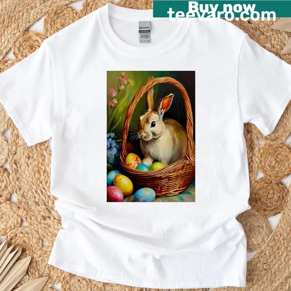 Elegant Easter bunny in a basket design for spring t-shirt