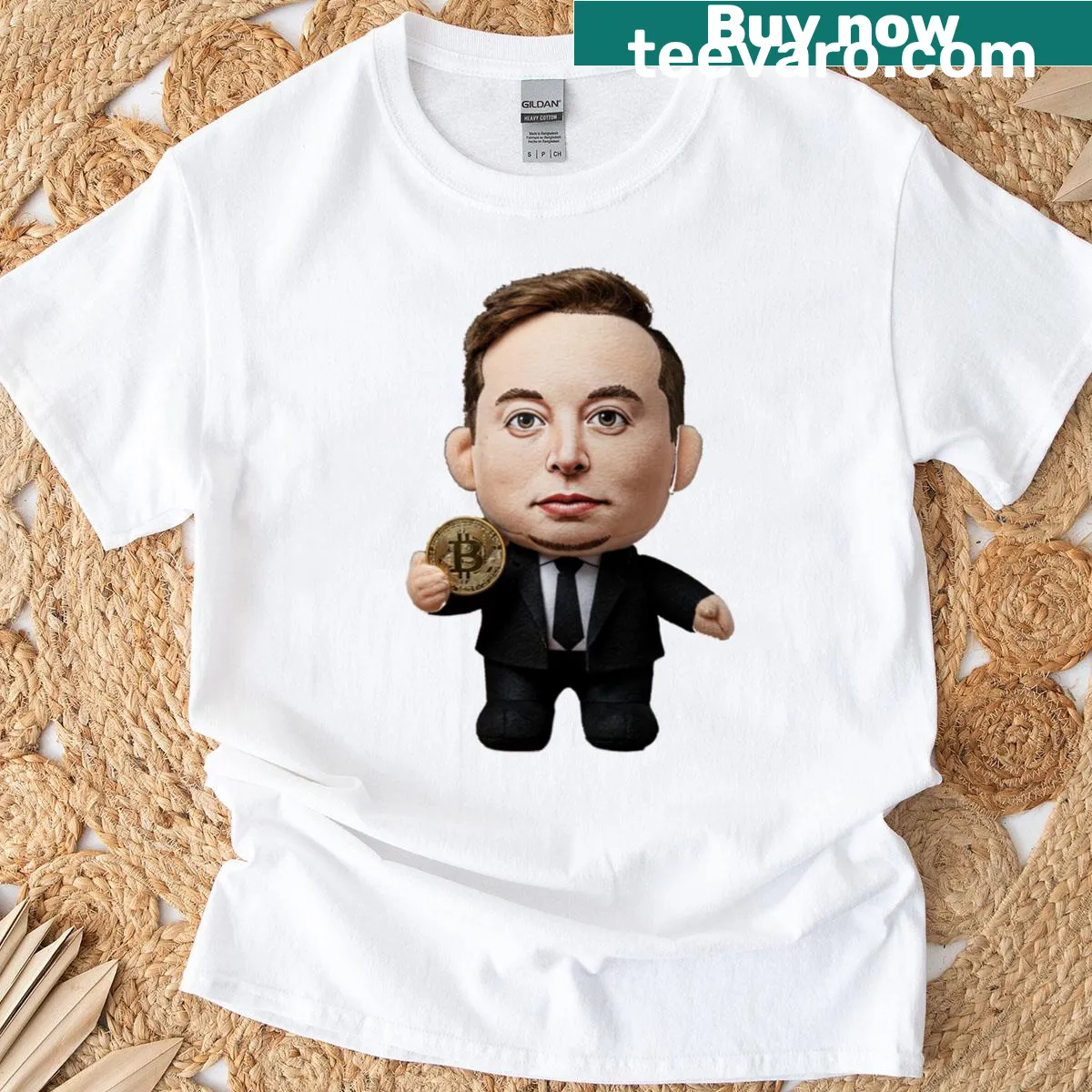 Graphic t-shirt featuring Bitcoin elements for cryptocurrency fans — on a men's t-shirt