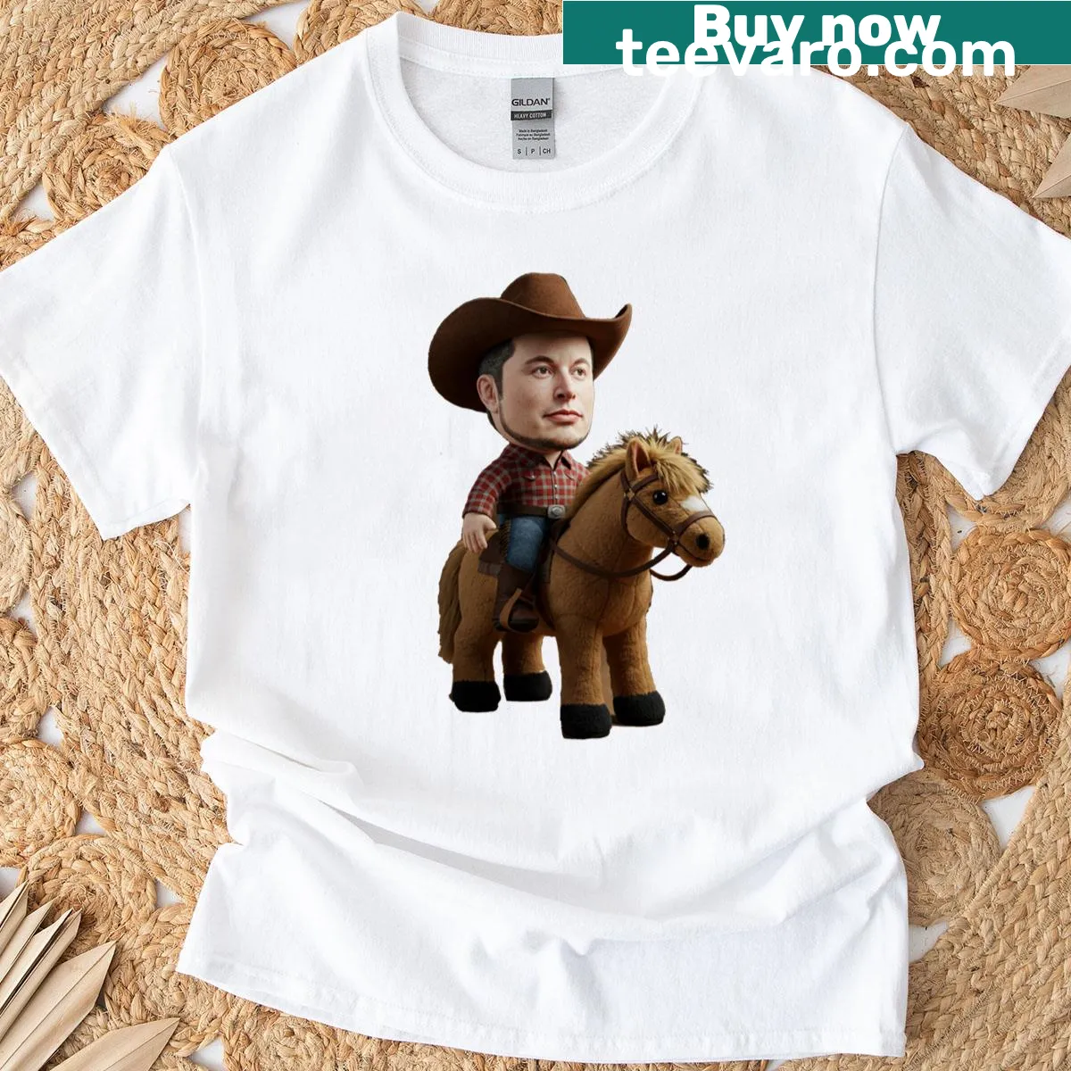 Illustrated cowboy character on a whimsical t-shirt design — on a men's t-shirt