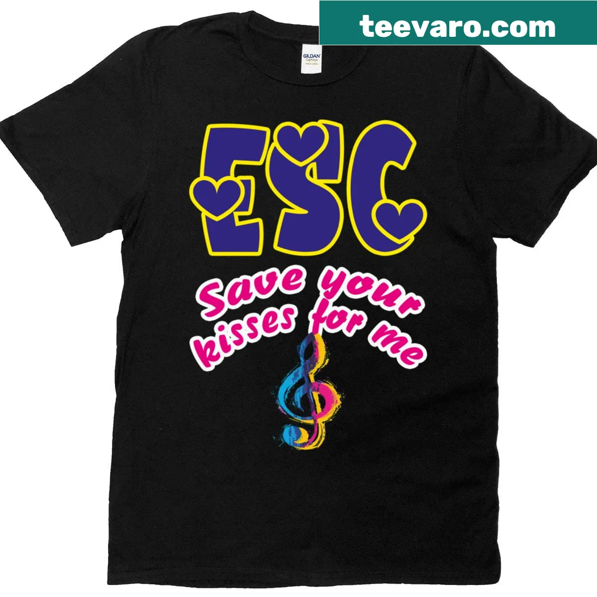 T-shirt with 'Save Your Kisses For Me' slogan honoring Eurovision — on a men's t-shirt