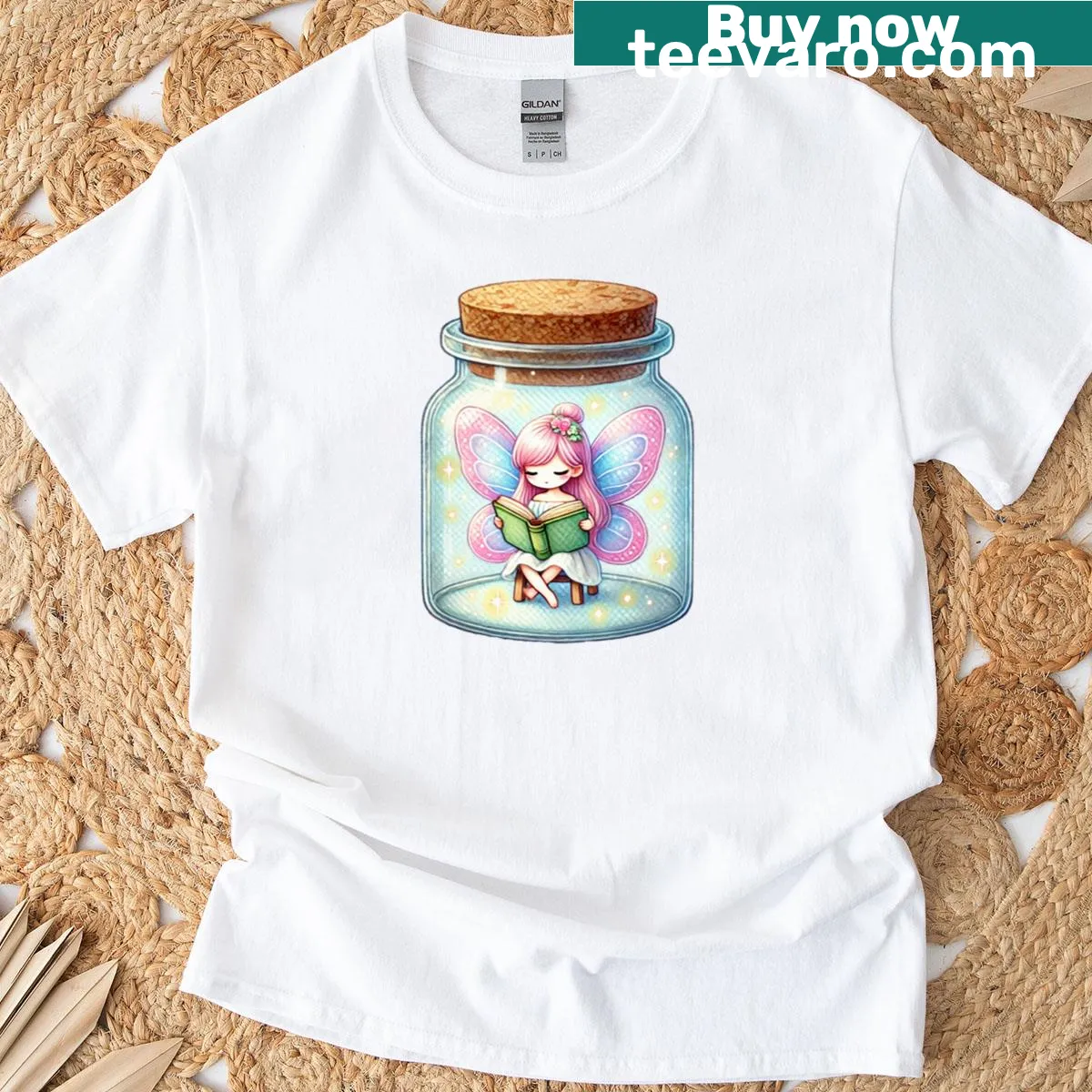 Whimsical illustration of a fairy inside a bottle for fairy readers — on a men's t-shirt