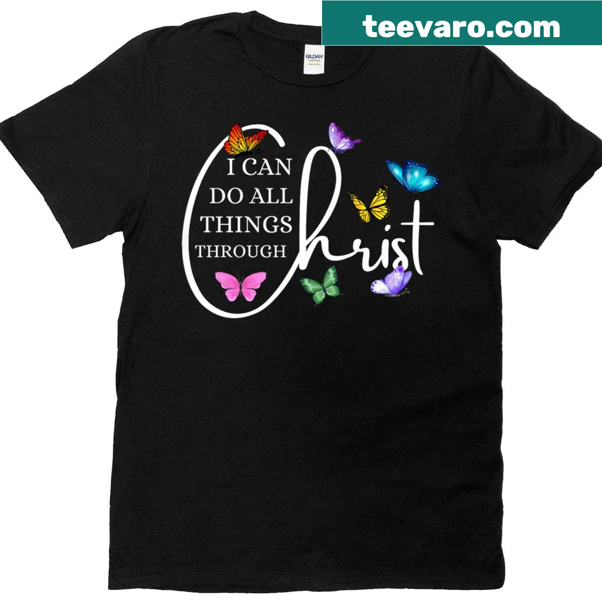 Inspirational Bible verse graphic about faith in Jesus on a T-shirt — on a men's t-shirt