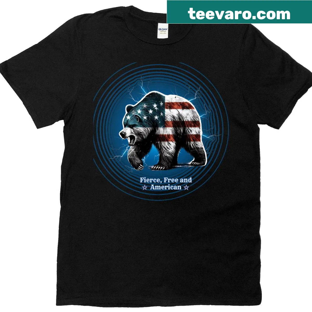 Patriotic T-shirt with fireworks and text about freedom and faith — on a men's t-shirt