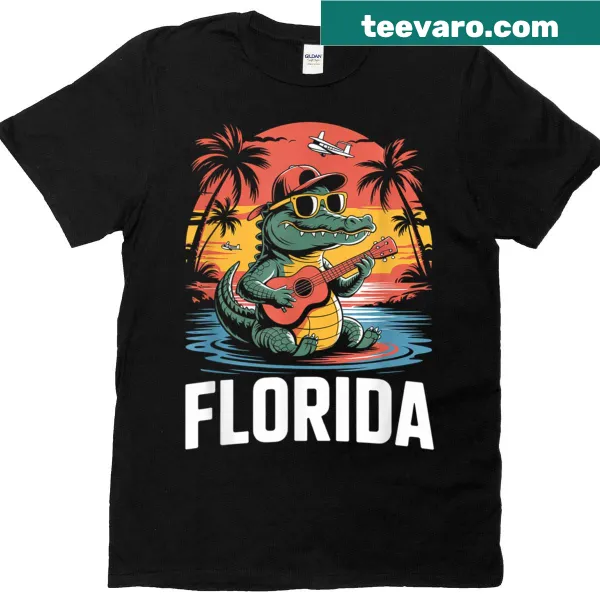 Cartoon alligator with sunglasses on a summer T-shirt