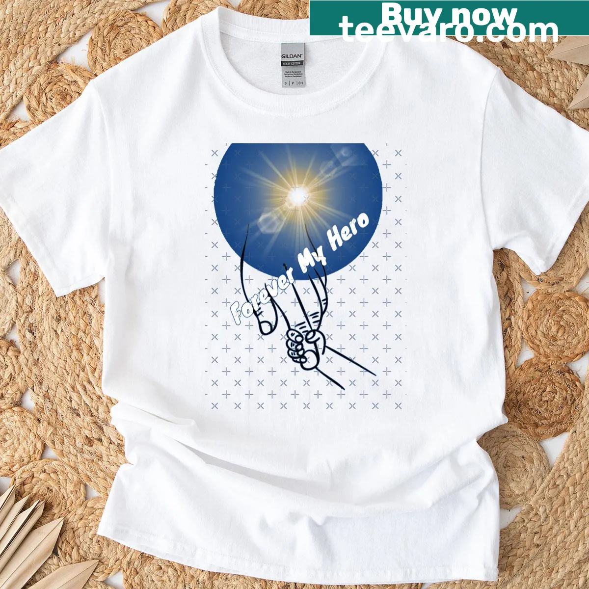 'Forever My Hero' T-shirt with heartfelt typography — on a men's t-shirt